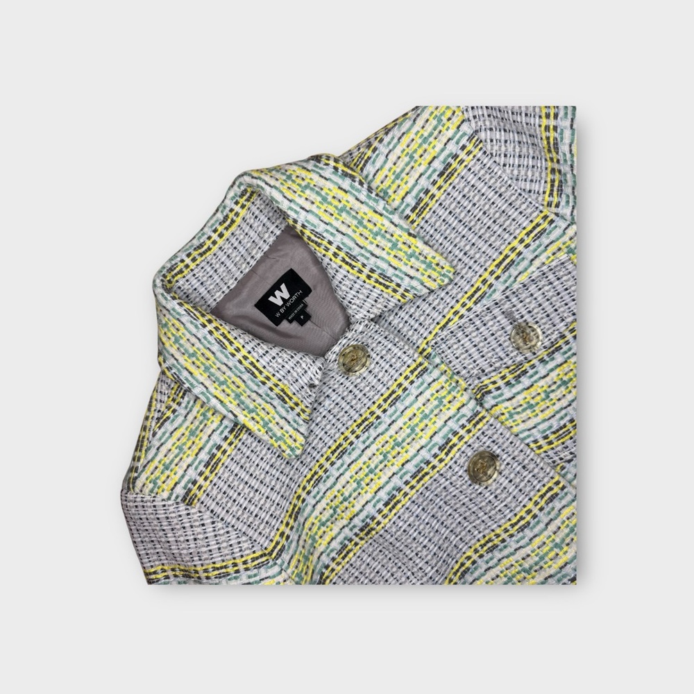 W By Worth Green & Yellow Tweed Blazer Lined Jacket - Picture 4 of 8